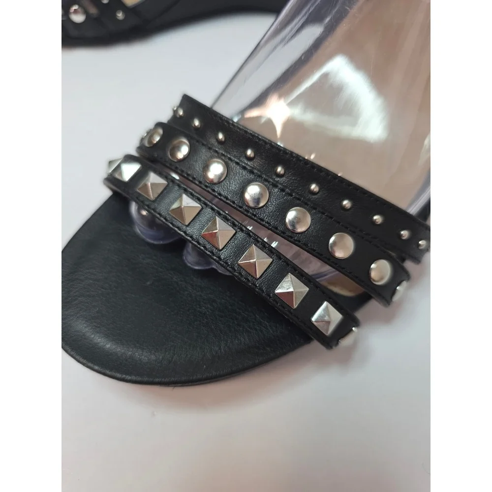 Abeo BIO System Black Leather Studded Wedge Sandals W's 8 Strappy Buckle Edgy